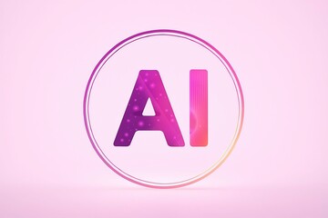 Abstract glowing ai logo with digital network connections on a soft pink background