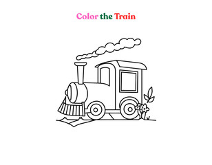 Cartoon train vector line art for kids’ coloring and fun learning