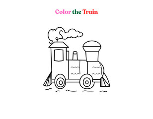 Cartoon train vector line art for kids’ coloring and fun learning