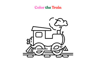 Cartoon train vector line art for kids’ coloring and fun learning