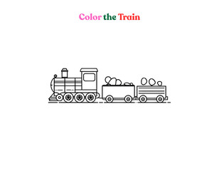 Cartoon train vector line art for kids’ coloring and fun learning