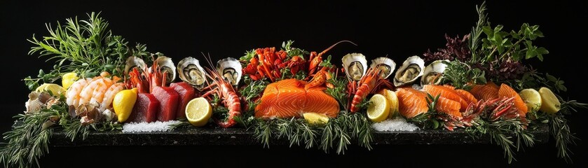 Fresh Seafood Platter with Shrimp, Oysters, and Salmon