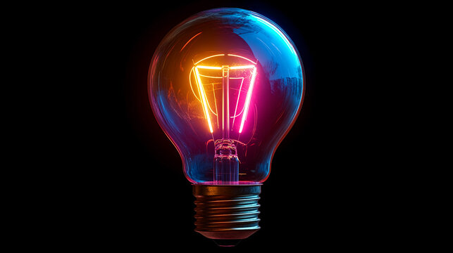 Vibrant lightbulb shining with creative energy against a dark background, ideal for concepts of innovation, ideas, and solutions that inspire bright thinking