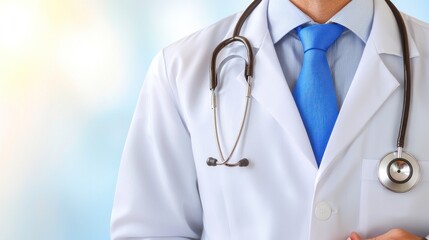 Medical professional examining patient healthcare facility image of doctor in lab coat clinical environment close-up perspective