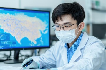 Data analysis in healthcare research laboratory setting image of scientist digital environment close-up view innovative concepts