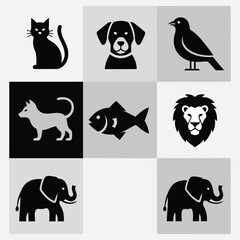 Obraz premium Collection of Animal Icons Cat, Dog, Bird, Lion, Fish, Elephant, and More