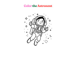 Obraz premium Cartoon-style astronaut in space for coloring book