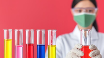 Science experiment with colorful solutions in a laboratory setting close-up view chemistry concept
