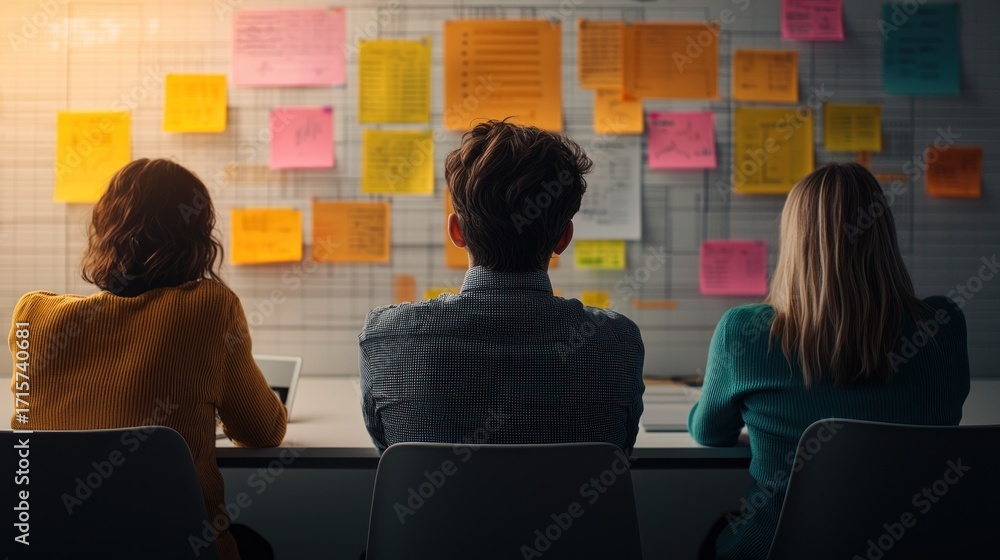 Poster creative brainstorming session office space collaboration productive environment side view teamwork 