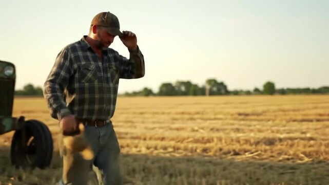 WS Tired farmer after a long day of hard working