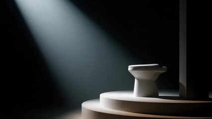 Minimalistic spotlight on a modern toilet, casting dramatic shadows in a dimly lit room, evoking a sense of solitude and contemplation, perfect for World Toilet Day discussions