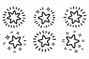 Minimal sparkle and star icon collection in flat silhouette style. Modern twinkle and shine graphics, perfect for decorative design, festive visuals, and clean illustrations