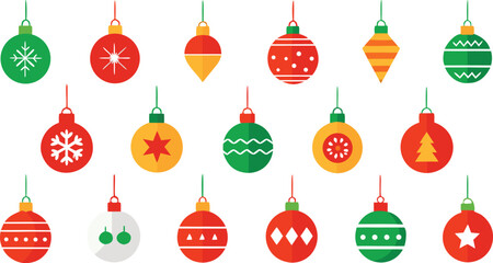 Christmas hanging ornaments vector illustration bundle on transparent background