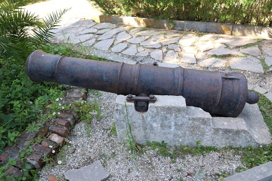 Old cannon of the Archaeological Museum of the ruined city of Butrint, Albania