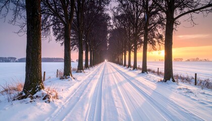 Winter wonderland lane at sunrise
