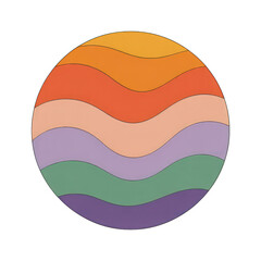 Retro circle with wavy lines in pastel colors on transparent background