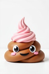 ** Happy Poop Emoji with Pink Swirl Topping