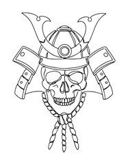 samurai skull with helmet line art vector