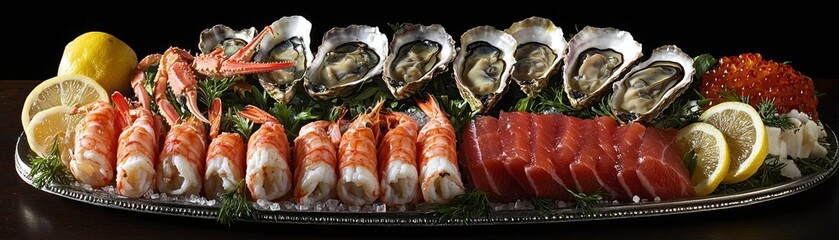Fresh Seafood Platter with Shrimp, Oysters, and Tuna