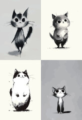 Obraz premium Four adorable cartoon cats display various playful poses and expressions, each with distinct features and styles. Their charming looks and playful nature are captivating.