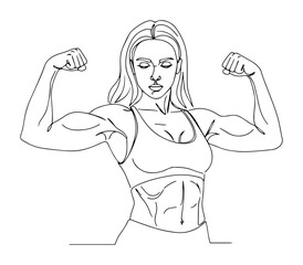 fit woman flexing muscles line art vector