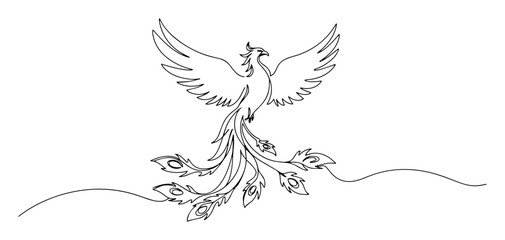 phoenix bird with ornamental tail line art