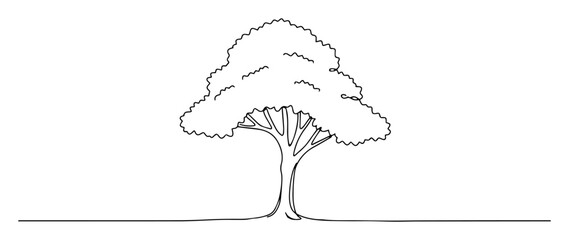 large deciduous tree with thick crown monoline vector art