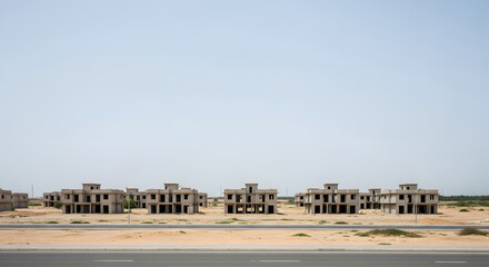 Unfinished Desert Housing Project in Arid Landscape Middle East Construction