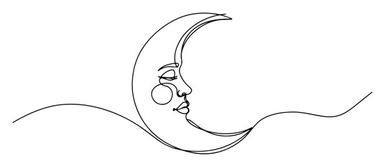 half moon with human face monoline vector art