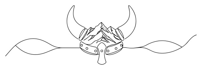 viking helmet with mountain inside monoline vector art
