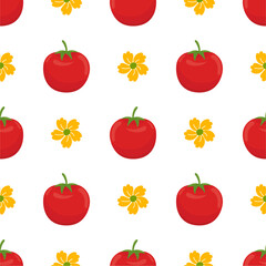 Red tomato vector seamless pattern.
