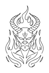 demonic face with curved horns monoline vector art