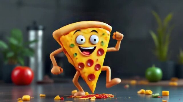 Cartoon pizza slice running