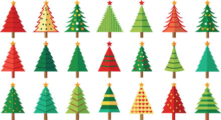 Christmas trees set on transparent background Xmas and new year. Vector illustration