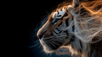 Fierce tiger face with burning flames
