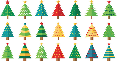 Christmas trees set on transparent background Xmas and new year. Vector illustration