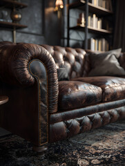 Futuristic sofa as part of the interior of an apartment. Neural network AI generated art