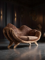 Futuristic sofa as part of the interior of an apartment. Neural network AI generated art