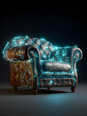 Futuristic sofa as part of the interior of an apartment. Neural network AI generated art