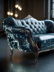 Futuristic sofa as part of the interior of an apartment. Neural network AI generated art