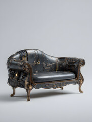 Futuristic sofa as part of the interior of an apartment. Neural network AI generated art