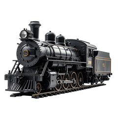 Naklejka premium Detailed black steam locomotive on tracks