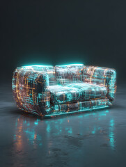 Futuristic sofa as part of the interior of an apartment. Neural network AI generated art