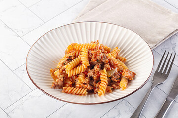Italian pasta bolognese with meat