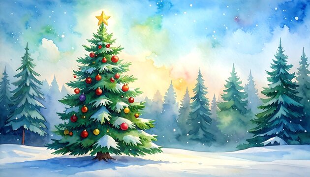 Winter wonderland christmas tree scene with snow and fir trees - Powered by Adobe