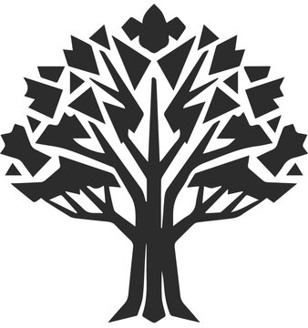  Icon of a beautiful tree with leaves, icon of an oak tree in the form of a black silhouette with sharp leaves.