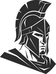  Icon of a warrior in a helmet with a stern face in black..