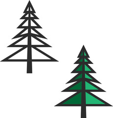 Two icons of Christmas trees or lush pine in a unique minimalist style.