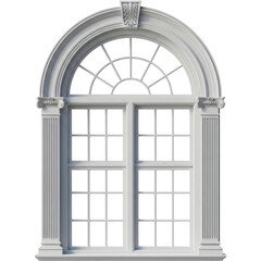 Elegant white arched georgian style window with detailed panes isolated on transparent background