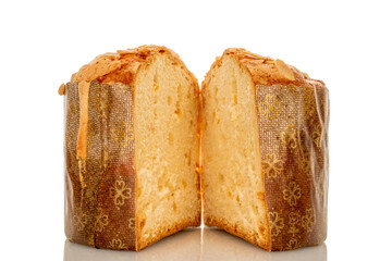 Traditional Easter cake isolated on white background, close-up.